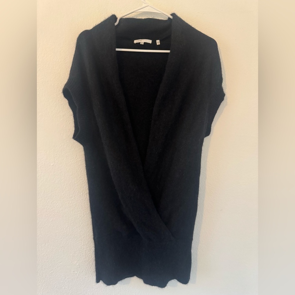 Vince Black Alpaca Wool Cashmere Blend Faux Wrap Sleeveless Sweater Top Small